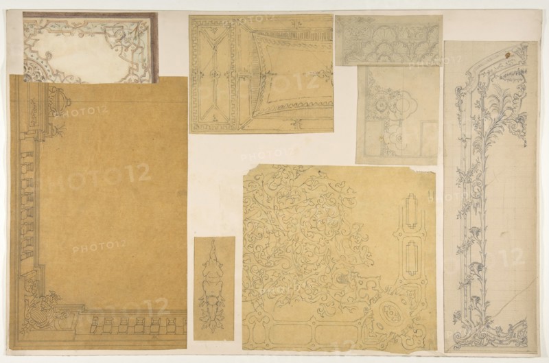 Eight designs of the ornamentation of ceilings and walls, probably for the Duc de Mouchy, second half 19th century.