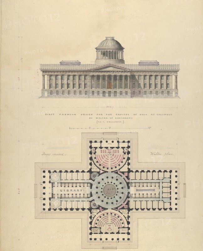 First Premium Design for the Capitol of Ohio at Columbus by Walter of Cincinnati, ca. 1839.