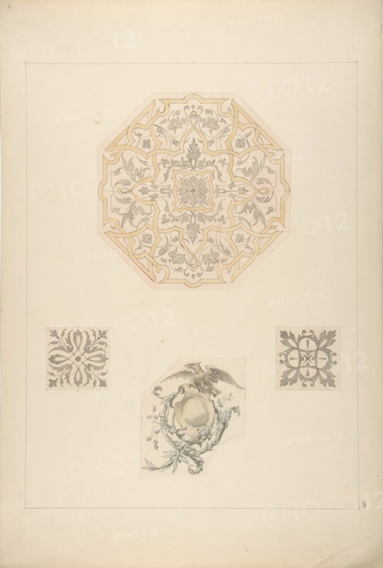 Four designs for decorative motifs, 1830-97.