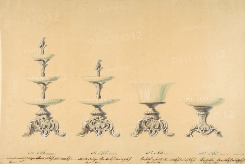 Four Designs for Tiered Serving Dishes, 19th century.