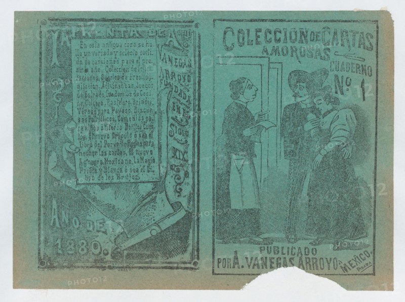 Front and back covers printed on the same sheet for a collection of love letters (number 1), ca. 1900-1910.
