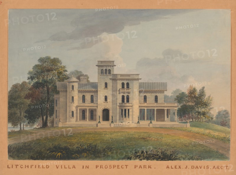 Grace Hill for Edwin C. Litchfield, Brooklyn, New York (front elevation), 1854.