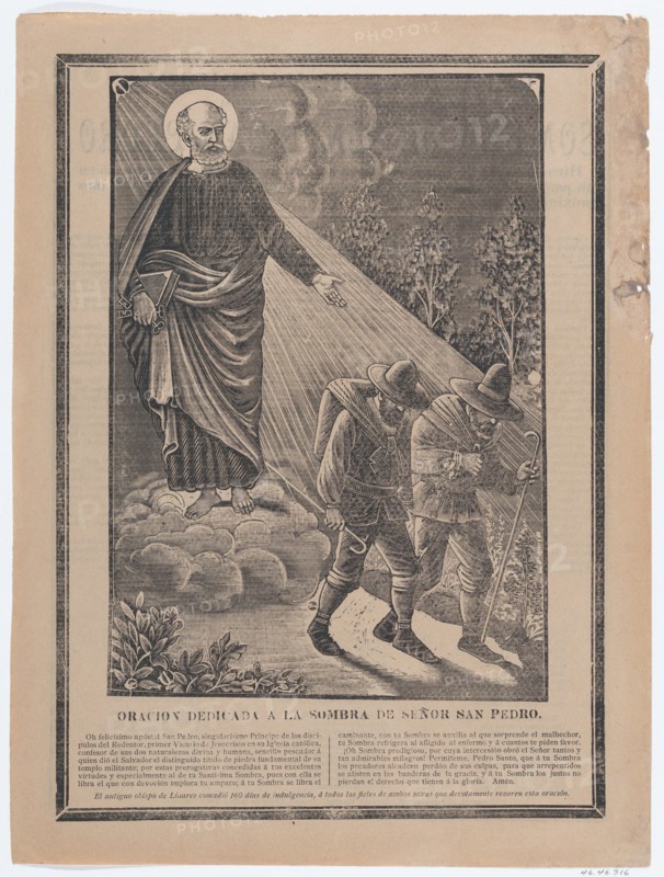 Indulgence with an image of St Peter watching over two pilgrims, ca. 1900-1910.