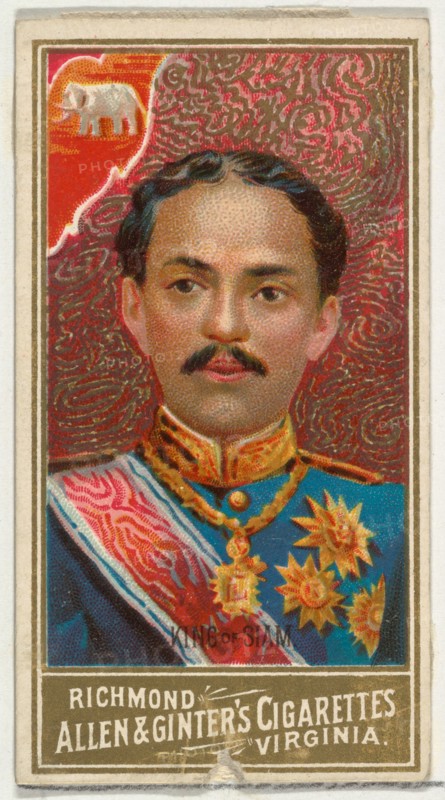 King of Siam, from World's Sovereigns series (N34) for Allen & Ginter Cigarettes, 1889.