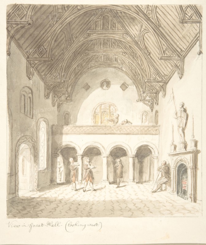 Lea Castle, Worcestershire, View in the Great Hall, Looking West, ca. 1816.