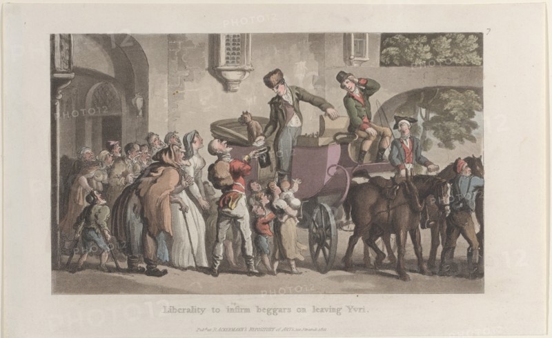 Liberality to infirm beggars on leaving Yrvi, from "Journal of Sentimental Travels in the Southern Provinces of France, Shortly Before the Revolution", 1821.