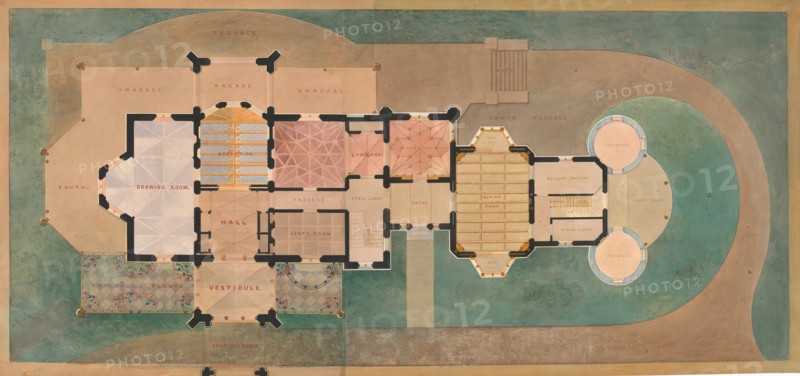 Lyndhurst for George Merritt, Tarrytown, New York (first floor plan), 1865.