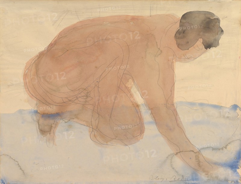 Nude figure on hands and knees, 1900-1910.