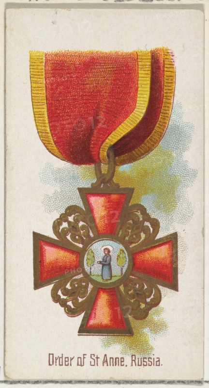 Order of St. Anne, Russia, from the World's Decorations series (N30) for Allen & Ginter Cigarettes, 1890.