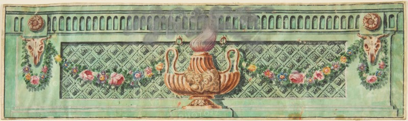 Ornamental Panel with Flaming Lamp and Floral Swags, 19th century.