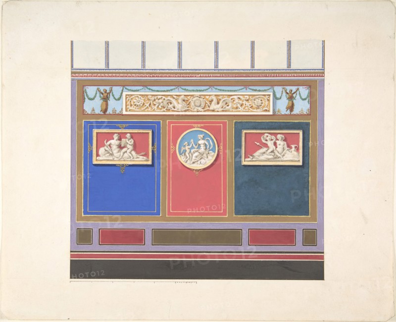 Painted Wall Decor Featuring Three Medallions, 19th century.