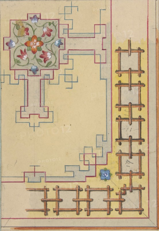 Partial design for ceiling decorated in chinese motifs, 1830-97.