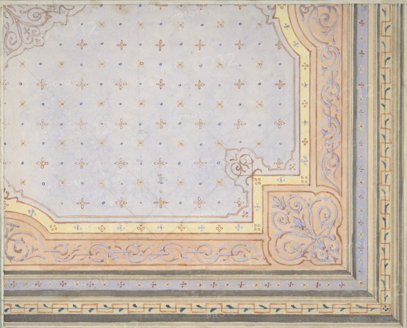 Partial design for the painted decoration of a ceiling, 1830-97.