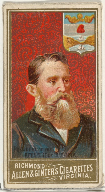 President of the Republic of Colombia, from World's Sovereigns series (N34) for Allen & Ginter Cigarettes, 1889.