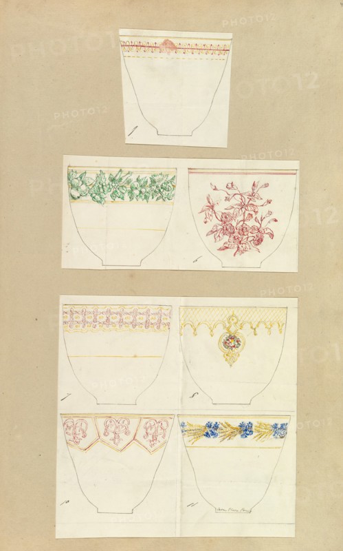 Seven Designs for Decorated Cups, 1845-55.