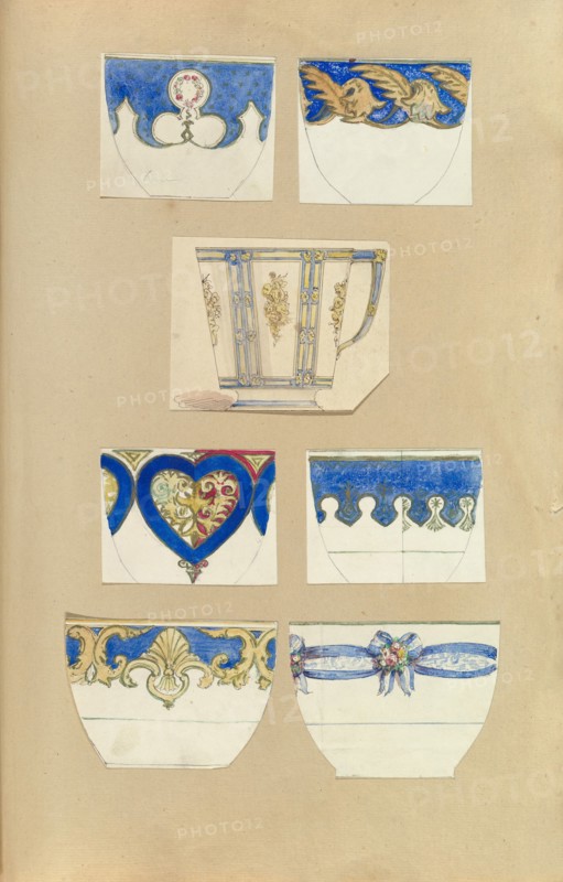 Seven Designs for Decorated Cups, 1845-55.