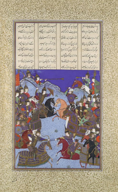 The Night Battle of Kai Khusrau and Afrasiyab, Folio367v from the Shahnama (Book of Kings) of Shah Tahmasp, ca. 1525-30.
