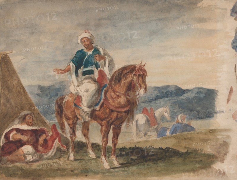 Three Arab Horsemen at an Encampment, 1832-37.