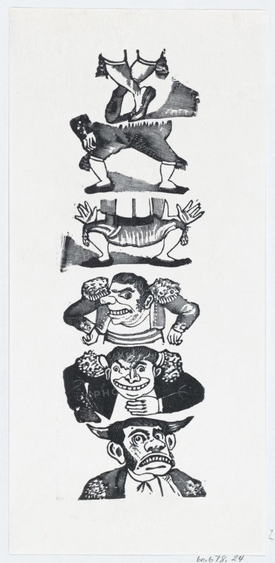 Three different busts and pairs of legs of toreros, ca. 1880-1910.
