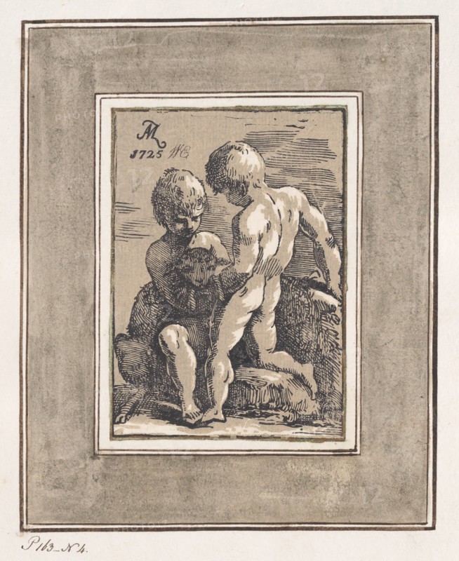 Two Children Playing with a Lamb, 1725.