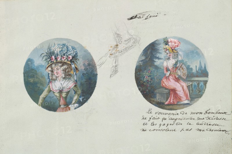 Two Costume Designs or Portrait Types and a Third Costume Sketch, ca. 1785-90.