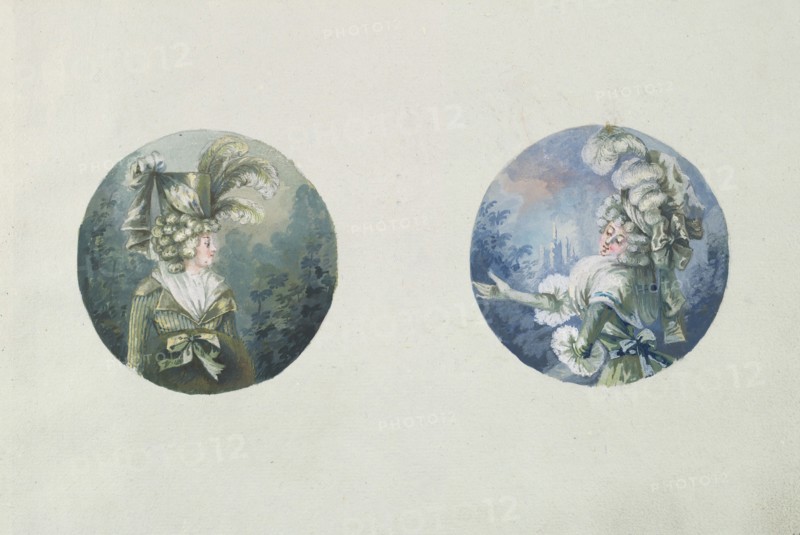 Two Costume Designs or Portrait Types, ca. 1785-90.