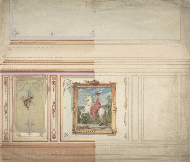 Wall Design including an Equestrienne Portrait, 19th century.