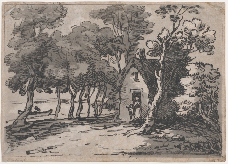 Wooded Scene With Figures at the Door of a Cottage, 1783-88.