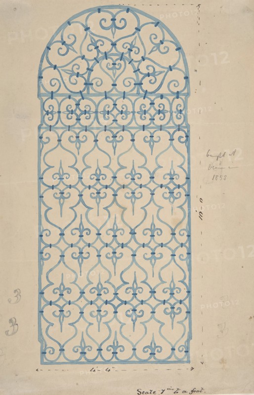 Wrought Iron Gate Design (recto), Sketches for Bracket (verso), 1870-1900.