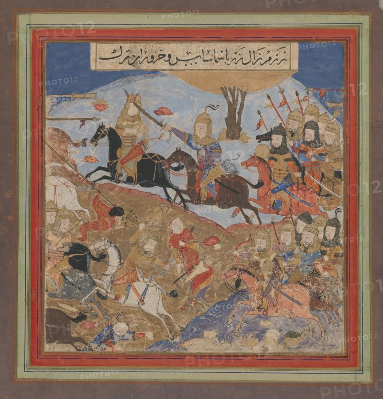 Zal Slays Khazarvan and Puts Shamasas to Flight, Folio from a Shahnama (Book of Kings), ca. 1430-40.
