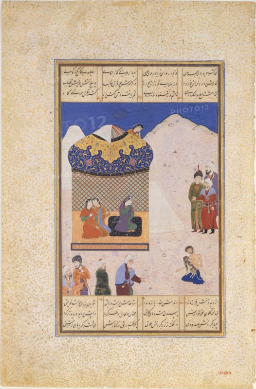 Laila Visiting Majnun in the Desert, Folio from a Khamsa (Quintet) of Amir Khusrau Dihlavi, 1520-25.