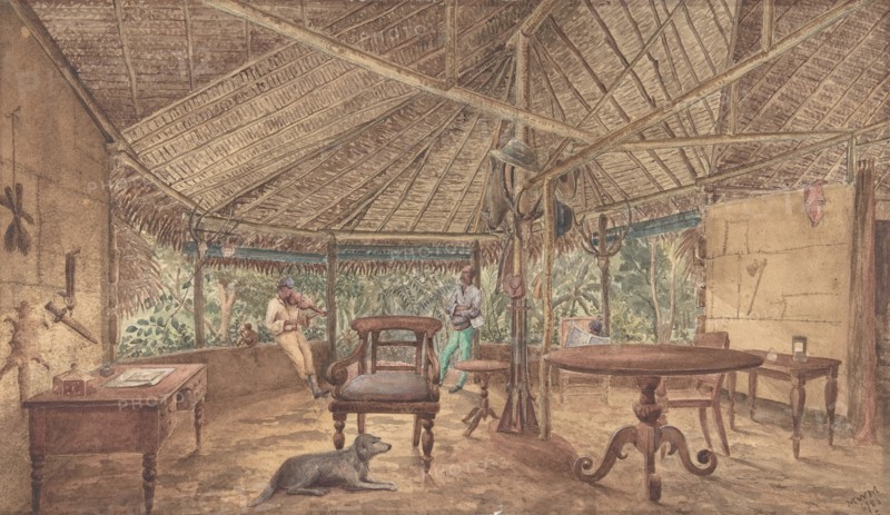 European Men in an African Jungle Lodge, 1886.