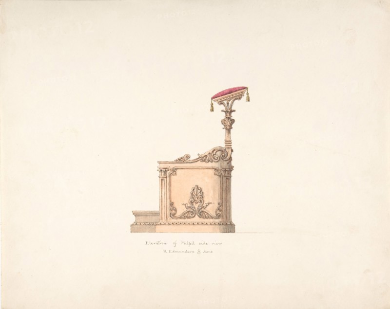 Elevation of a Pulpit, Side View, R. Edmundson & Sons, early 19th century.