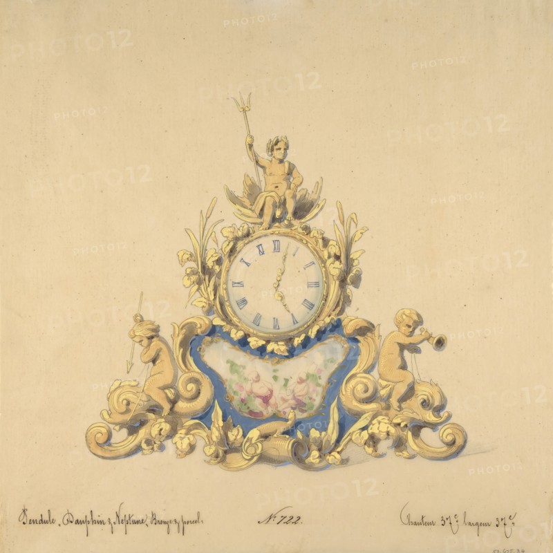 Design for a Clock with Neptune, 19th century.