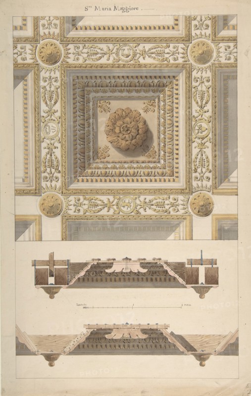 Details of the Coffered and Beamed Ceiling in Santa Maria Maggiore, Rome, 19th century.