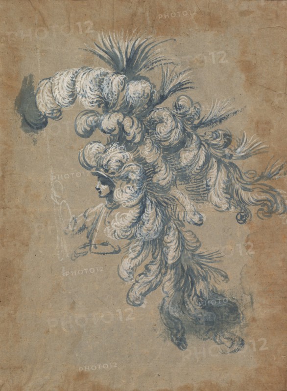 Design for a Lavish Headdress with Feathers, ca. 1620-56 .