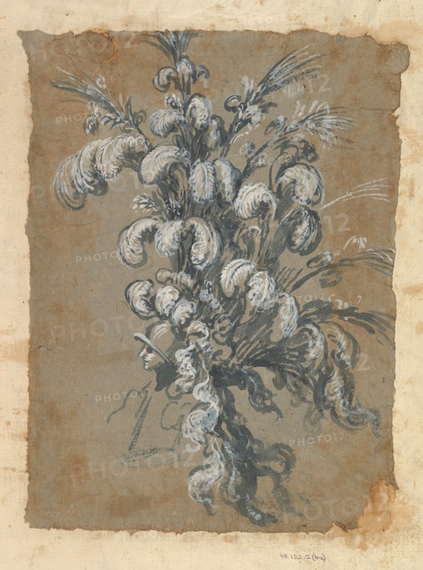 Design for a Lavish Headdress with Feathers on a Helmet, ca. 1620-56 .