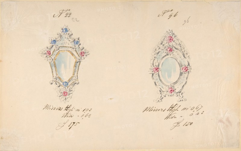 One of Twenty-Three Sheets of Drawings of Glassware (Mirrors, Chandeliers, Goblets, etc.), 1850-80.