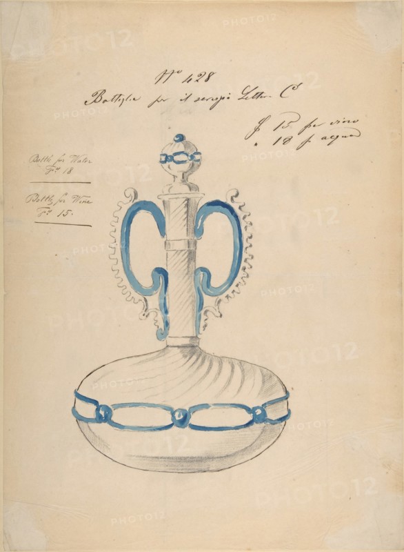 One of Twenty-Three Sheets of Drawings of Glassware (Mirrors, Chandeliers, Goblets, etc.), 1850-80.