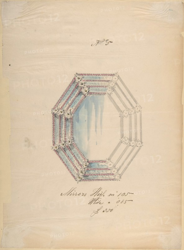 One of Twenty-Three Sheets of Drawings of Glassware (Mirrors, Chandeliers, Goblets, etc.), 1850-80.