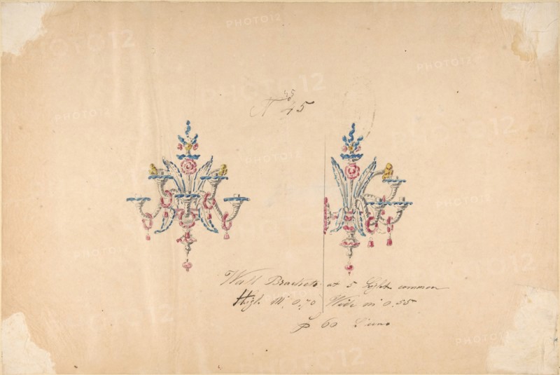 One of Twenty-Three Sheets of Drawings of Glassware (Mirrors, Chandeliers, Goblets, etc.), 1850-80.