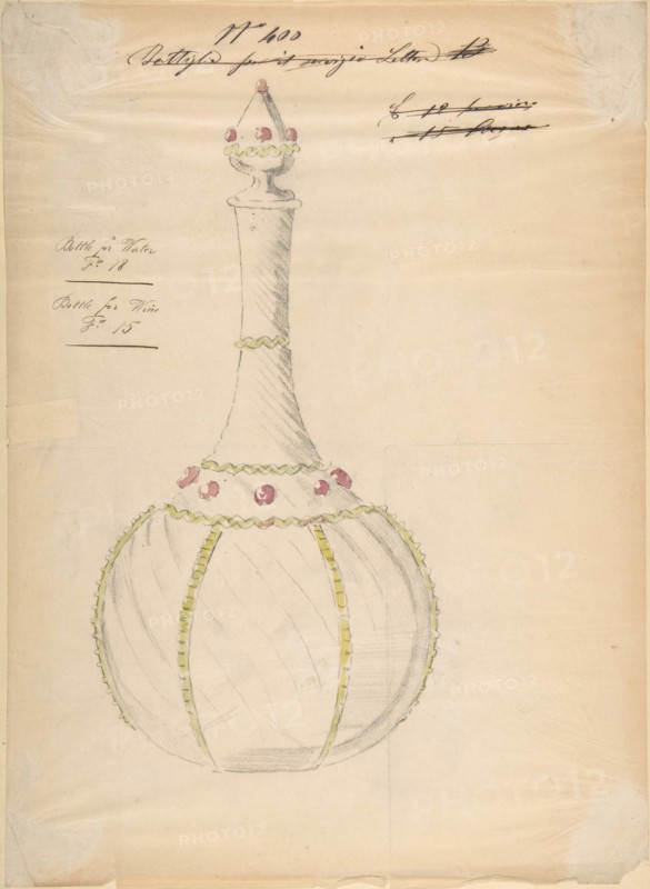 One of Twenty-Three Sheets of Drawings of Glassware (Mirrors, Chandeliers, Goblets, etc.), 1850-80.