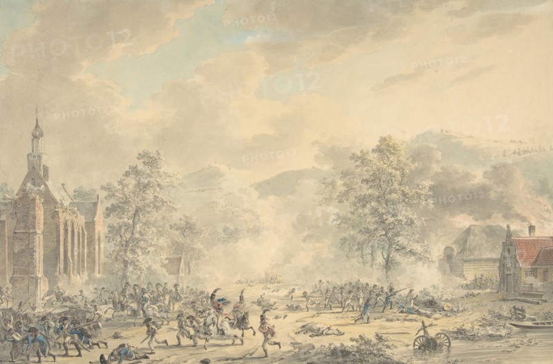 Battle Scene with Church at left, ca. 1790-1800.
