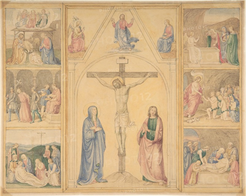 Christ on the Cross with Six Scenes from the Life of Christ, ca. 1850.