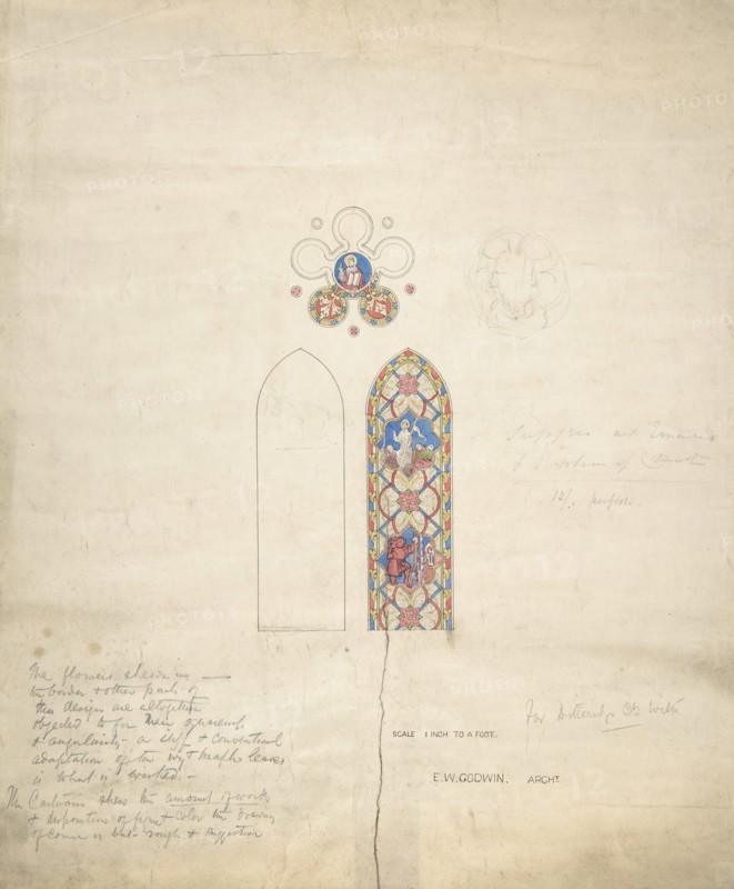 Design for stained glass windows in Ditteridge Church, ca. 1859.