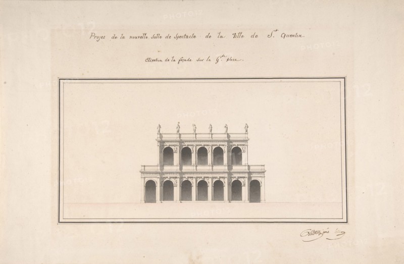 Project for the New Theater at St. Quentin (Aisne) - Elevation, ca. 1841.