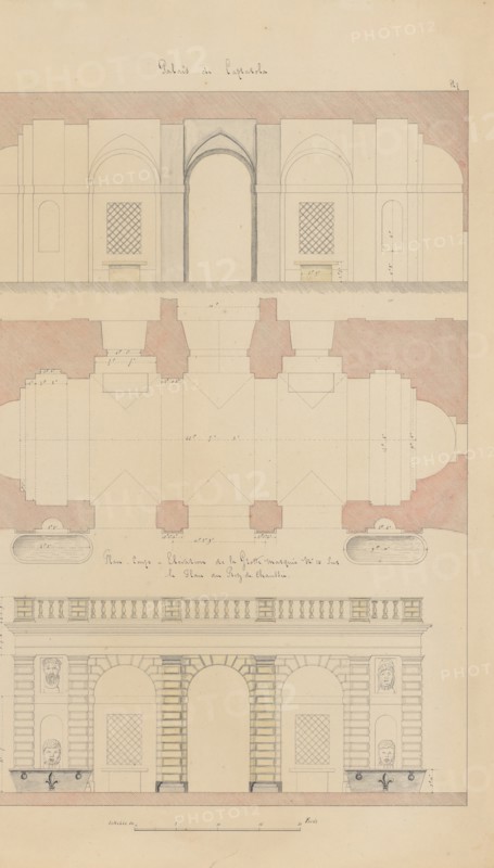 Grotto from the Gardens of the Farnese Palace at Caprarola, Preparatory Study for the 'Oeuvres Complètes de Jacques Barozzi de Vignole', 1815-23.