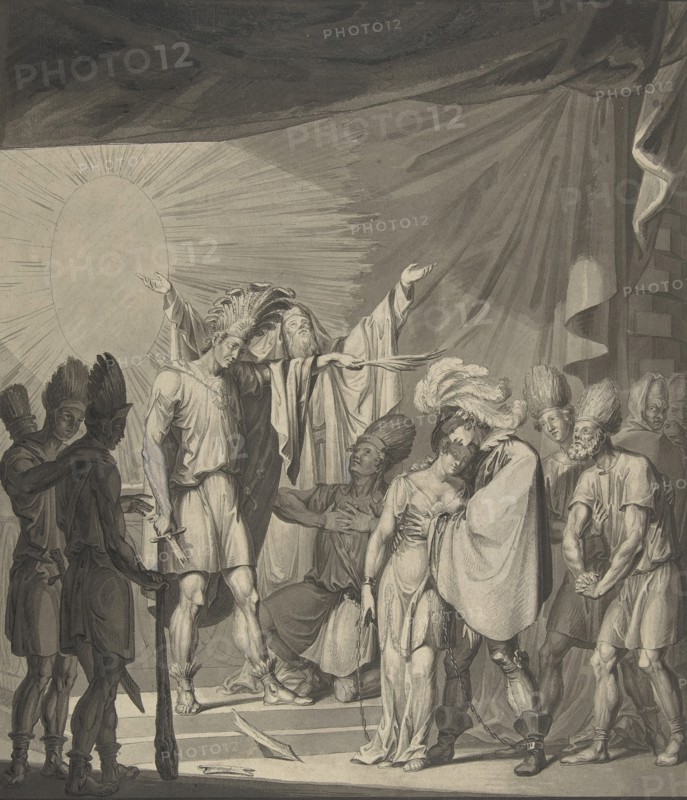 Sun King Anointing a Bound Couple, from August von Kotzebue's Die Sonnenjungfrau, 19th century.