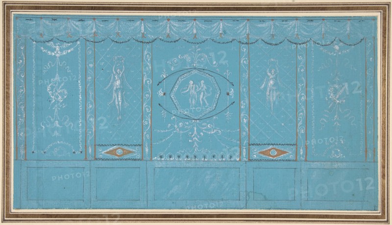 Design for a Decorated Wall with Grottesque over Blue Background, 1762-1844.
