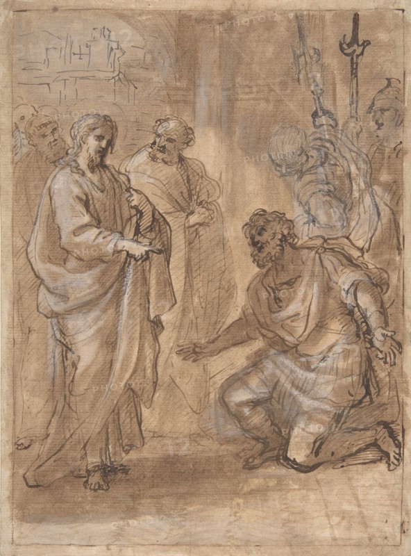 Christ and the Centurion (recto); Figure Waving to Departing Ship (verso)., n.d..